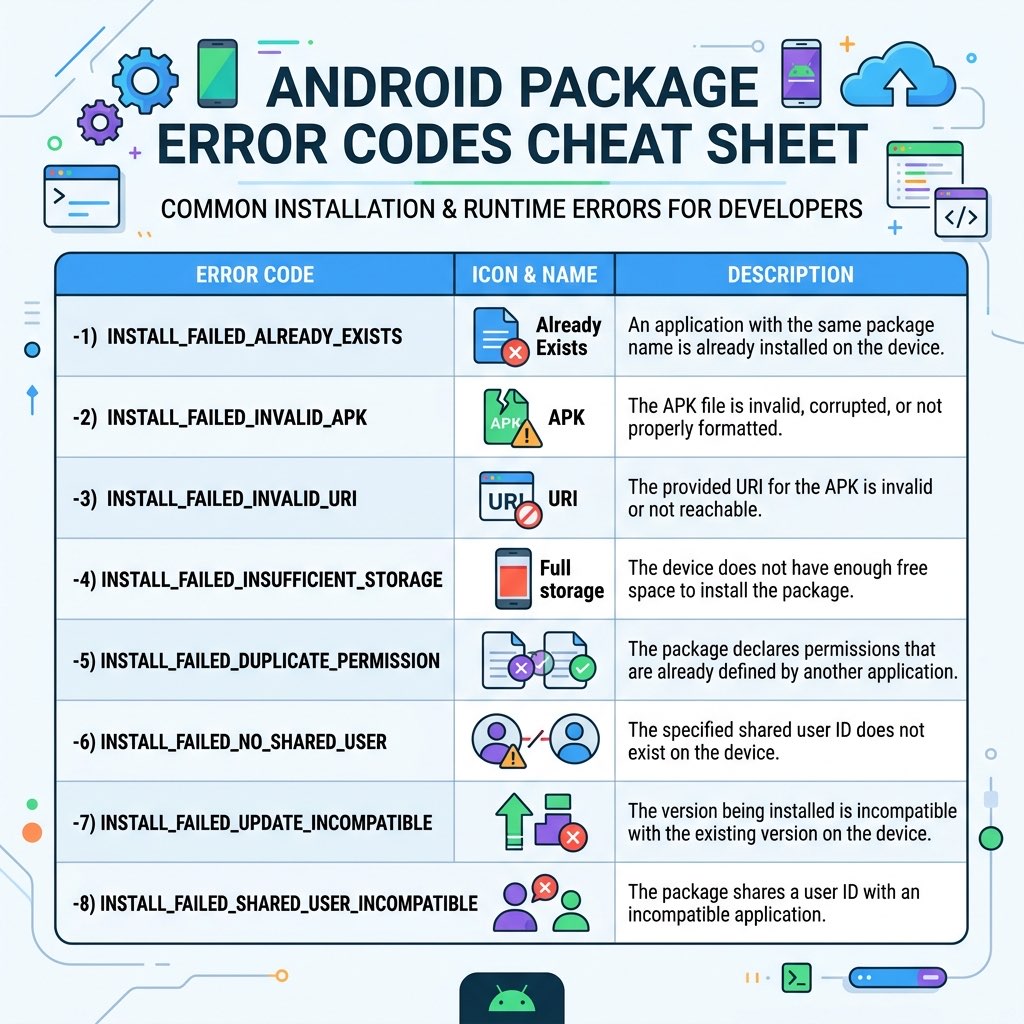 Common Android Error Codes Cheat Sheet